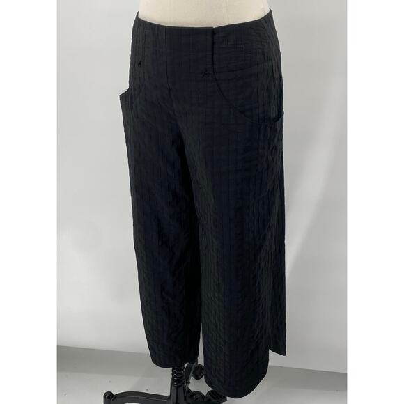 Maya Negri Wide Leg Cropped Pants Textured Pinstripe Side Split Pockets Black 0 - Picture 5 of 12
